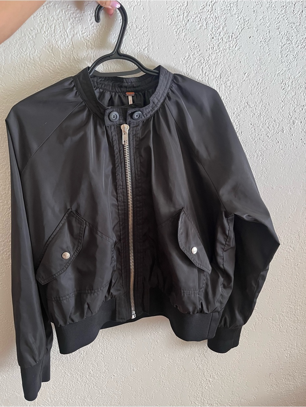 Women  Black Bomber Jacket with Front Zip